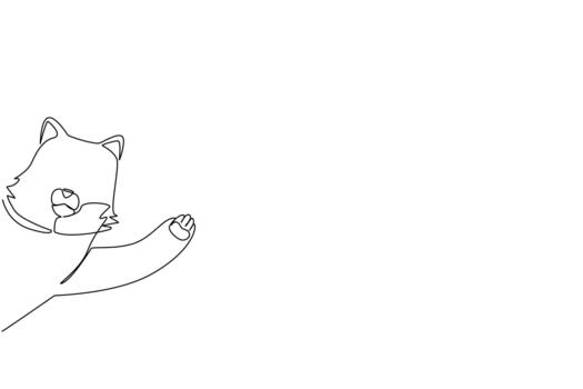 Single line drawing of a cat lifting its paw in a friendly greeting, created as an animal concept illustration for Say Hi Day, symbolizing playfulness, warmth, and joyful connection. vector