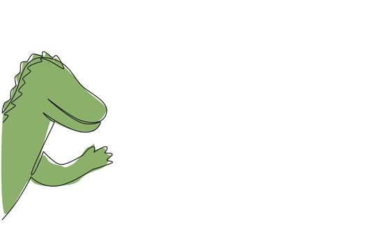 Crocodile in continuous line drawing style peeks and waves from behind a wall, representing reptiles and wetlands. This nature concept artwork is designed for International Crocodile Day theme. vector