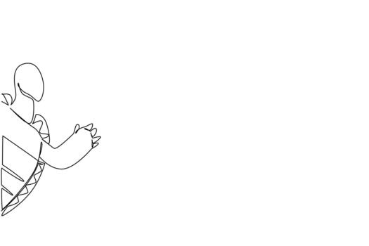 Single line drawing of a tortoise raising its leg behind the wall in a minimalist continuous art style. This design reflects a nature concept and is themed for World Turtle Day. vector