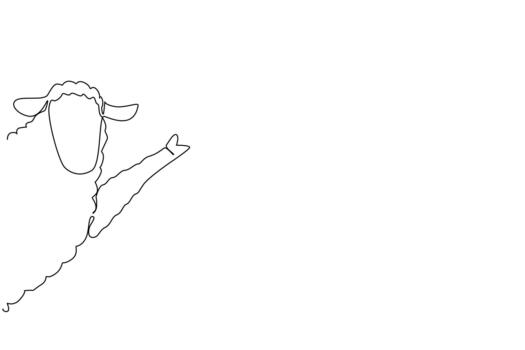 Continuous line drawing of a sheep waving its leg behind the wall, created in a nature concept for International Sheep Day theme, reflecting farm life through minimalist design. vector