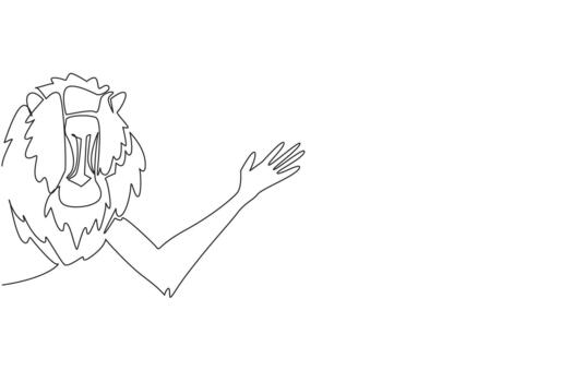 Continuous line drawing of a mandrill waving hand behind a wall, emphasizing its colorful face in a simplified style. Created as a design concept for International Monkey Day with nature theme. vector