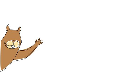 One line drawing of a squirrel waving its paw behind a wall, capturing playful charm and forest life in a nature concept, designed with a theme for World Wildlife Day celebration. vector