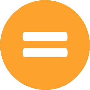 Flat design equal sign icon inside an orange circle representing equality, math, and calculation vector