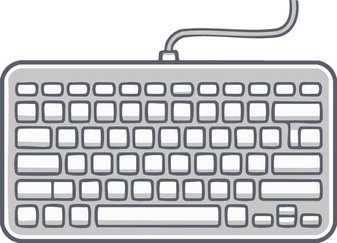 Stylized icon of a simple wired computer keyboard with blank keys for typing and data entry vector