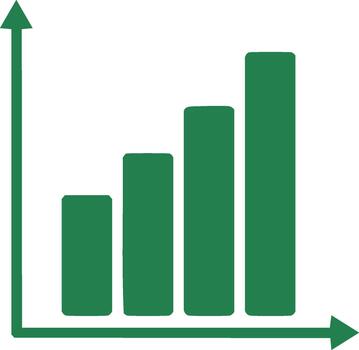 Green Chart Icon showing rising data in graphs with arrow heads on white vector