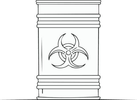 Biohazard waste drum outline illustration of dangerous container with warning symbol vector