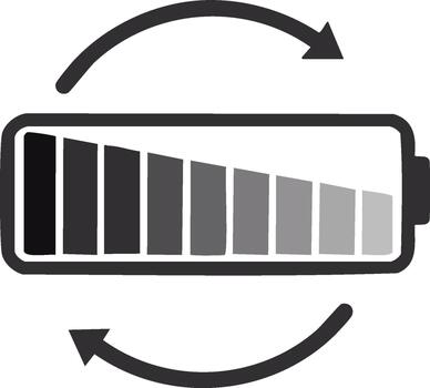 Battery charging symbol with arrows, level indicator for power and energy, graphic icon vector