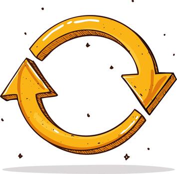 Yellow circular arrow icon symbolizing refresh and repeat cycle vector