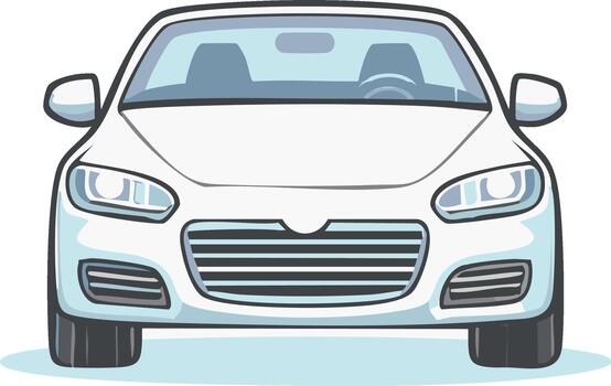 Front View of Cartoon Style Vehicle White Automobile Isolated On White vector