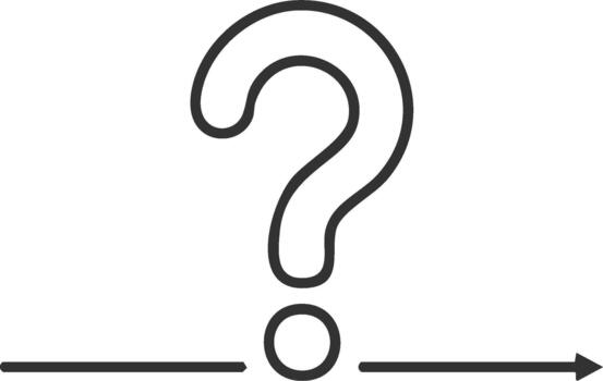 Question mark above arrow indicates future direction and unanswered possibilities vector