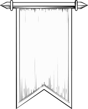Drawn pennon banner hanging on a pole with sharp finials in black and white vector