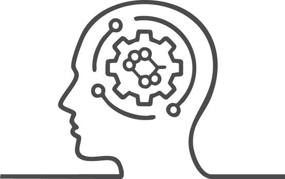 Human Head Profile with Gear Inside, representing Machine Learning, Artificial Intelligence and Conceptual Thinking vector