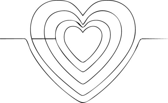 Continuous line drawing with multiple hearts outline minimal art vector