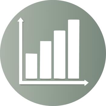 White bar chart icon with rising trend on a circular grey background vector