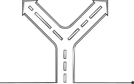 Road Splits Into Arrows Two Choices Decision Path Direction Sketch vector
