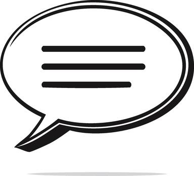 Black and white speech bubble icon with three horizontal lines, communication concept vector