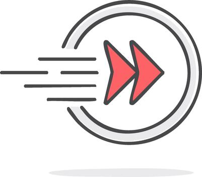 adelante movimiento icono dentro círculo, rápido flechas y velocidad líneas para jugador o sitio web interfaz vector