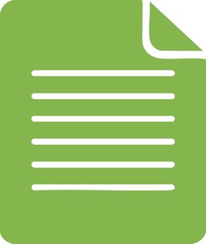 Green document file icon with folded corner and text lines for data information vector