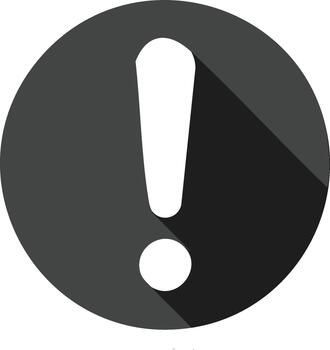 exclamación punto icono con redondo sombra, advertencia alerta atención símbolo en plano diseño, problema firmar vector