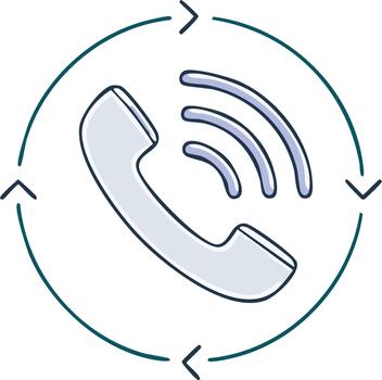 Handset icon with sound waves and circular arrow indicating communication vector