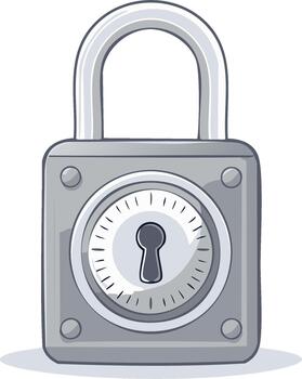 Cartoon Style Security Padlock with Combination Dial for Data Protection vector
