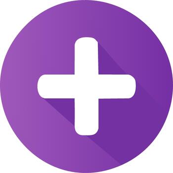 Simple Purple Circle Button with White Addition Sign Long Shadow Minimalist Flat Design vector