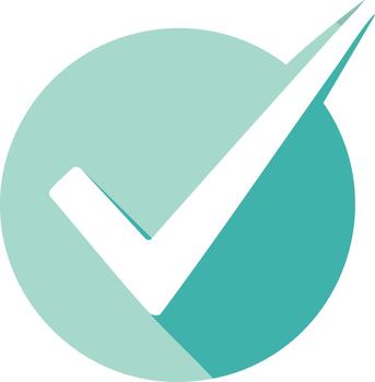 Tick Mark Within a Teal Circle Symbolizes Approval and Validation, Featuring Long Shadow vector