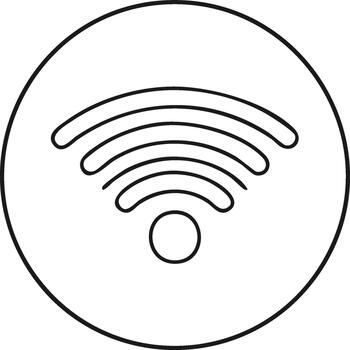 Monochrome WIFI icon in black outline in a circle representing wireless Internet connection vector