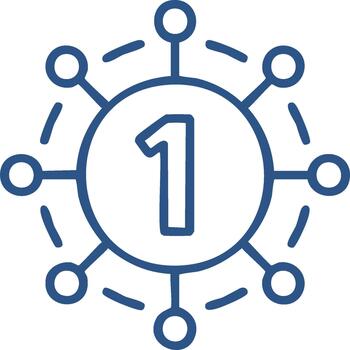 Network Connections of Number One With Nodes In Blue On White Background vector