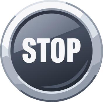 metálico detener botón con reflexivo superficie incitación precaución y atención vector