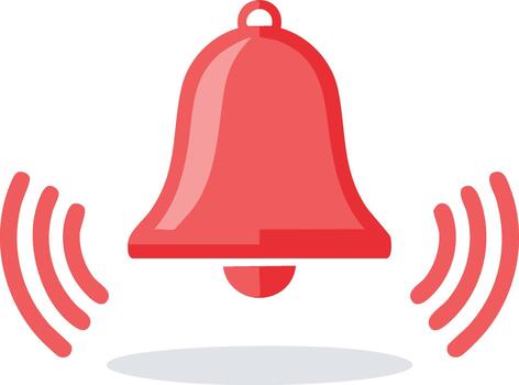 Red Ringing Bell Icon with Sound Waves Illustration Showing Notifications or Alert Signals for Important Messages vector