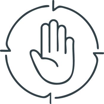 Graphic icon of hand gesture for stop, limit, restriction or prohibition sign in a circle vector