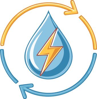 Water Drop with Lightning Bolt Symbolizing Energy and Cycle of Renewable Resources vector