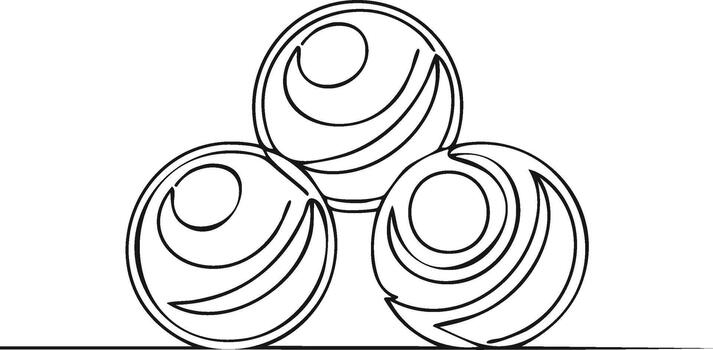Minimalist line art drawing of three stacked balls with curved lines vector