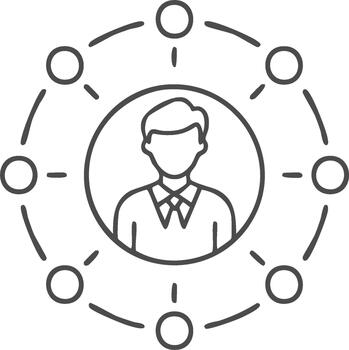 Line art of a professional with connection nodes symbolizing a network or team collaboration vector