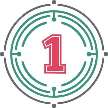 Red Number One Inside Target Icon Design with Circular Lines and Points in Gray and Green vector