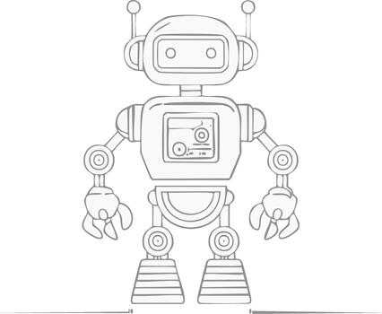 monocromo bosquejo de un en pie robot, ilustración, mecánico juguete vector