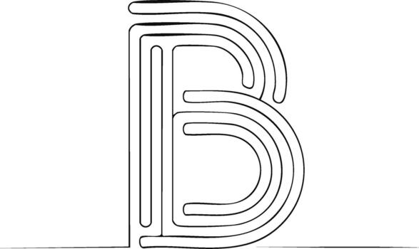 Letter B Continuous Line Art Forming Creative Minimalist Design with Parallel Strokes vector