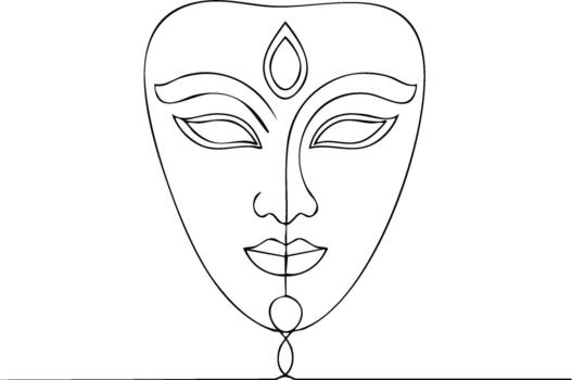Minimalist line drawing of a facial mask with a third eye and sacred geometry elements, creating a mystical and spiritual illustration vector