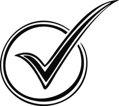 Graphic Black and White Check Mark in Circle, Validation Symbol, Tick Sign, Accept or Correct Choice Design vector