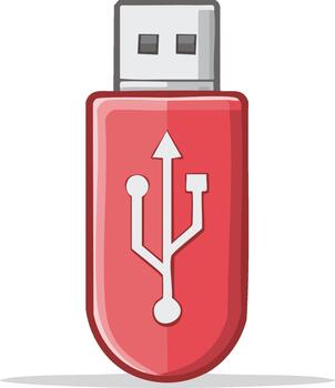 Illustration of a red USB flash drive, computer hardware with a stylized design on a white background vector