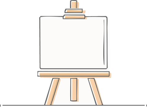 Minimalist line drawing of a wooden easel with blank canvas for painting, drawing, or art display vector