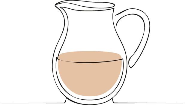 Minimalist Line Art Pitcher Filled with Liquid. One Continuous Line Drawing of a Container with Handle vector
