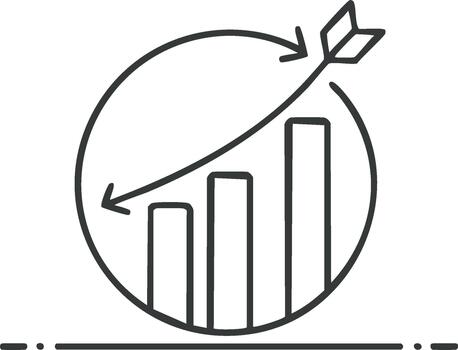 Bar Graph with Arrow Circle Ascending Progress Diagram Achievement Business Target Indicator Success Symbol Growth vector
