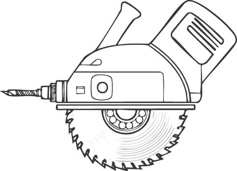 Abstract Drawing of a Power Tool with a Saw Blade and Drill Bit Combination Design vector