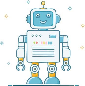 Friendly Cartoon Robot Standing Upright Technology Symbol Future Automation Innovation Intelligence Character Illustration Design vector