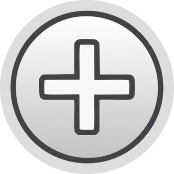 gris circular botón presentando un negro más firmar símbolo, indicando adición o un positivo acción, en blanco antecedentes vector