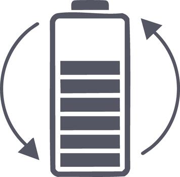 Battery charging cycle energy icon showcasing a fully charged symbol with surrounding arrow indicators, representing renewable power solutions vector