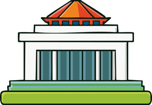 Illustration of classic building with pyramidal roof on green base and white columns vector