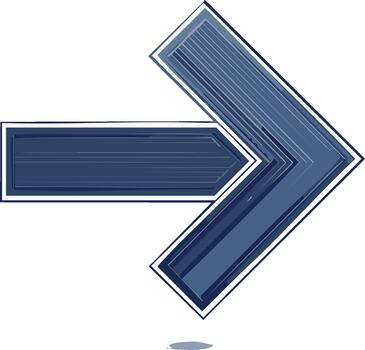 Derecha señalando flecha dirección firmar en azul color. sencillo puntero símbolo con carrera efecto y soltar sombra en blanco antecedentes vector